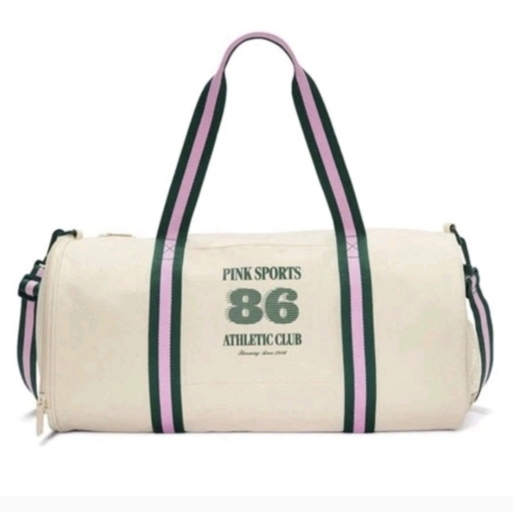 PINK Victoria's Secret Cream and Green duffle  Bag NEW - Picture 2 of 5